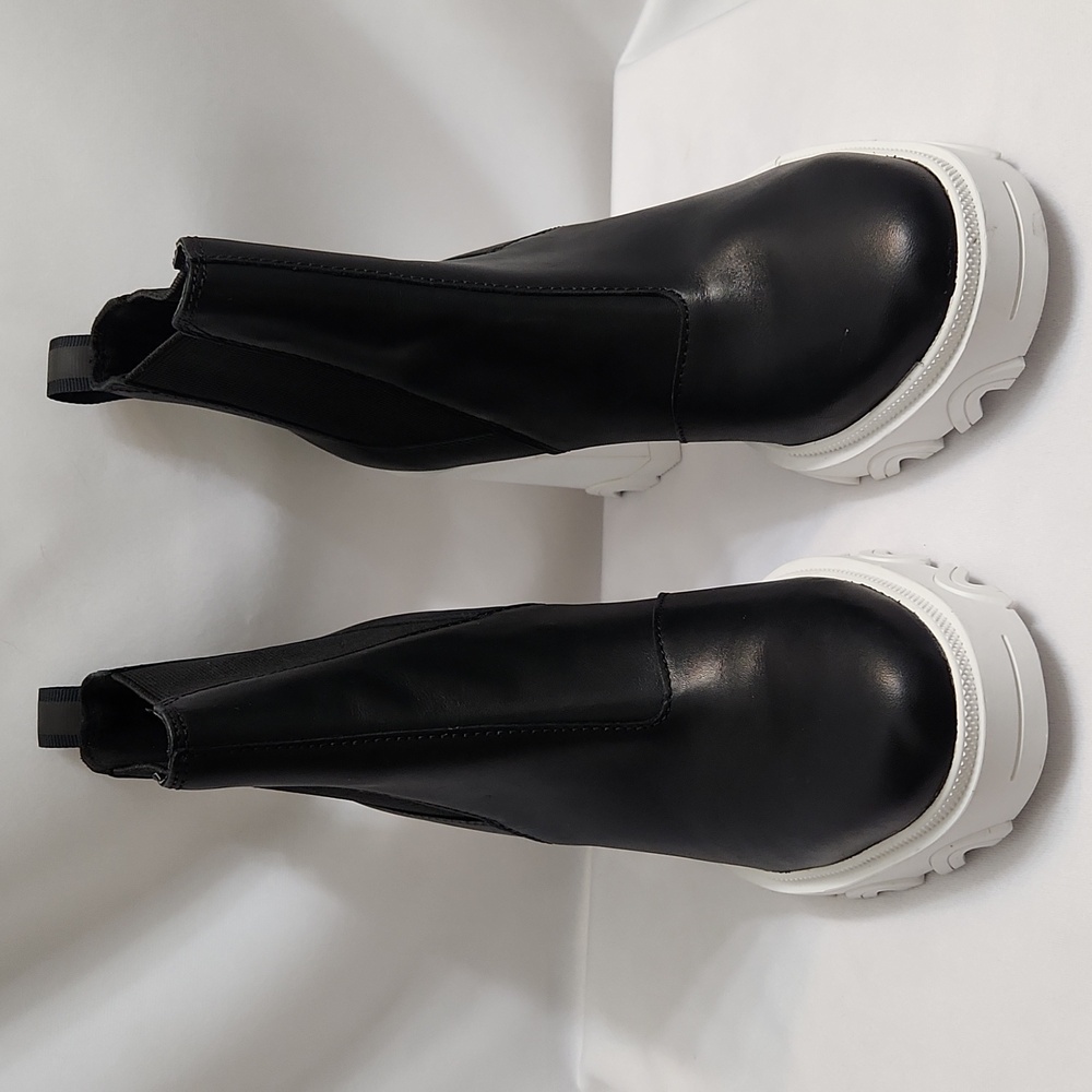 Sorel Brex Chelsea Black White Leather Chunky Heeled Ankle Boots (W Size 9) - Picture 3 of 14